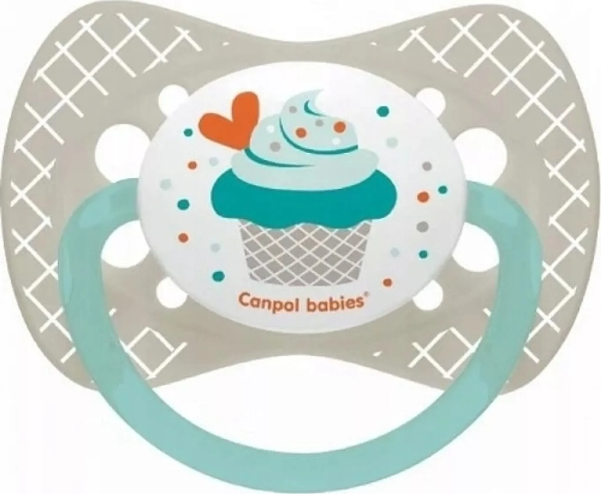Canpol Babies Smoczek silikonowy symetryczny cupcake szary 0-6 m [23/282], 1 sztuka zdjęcie