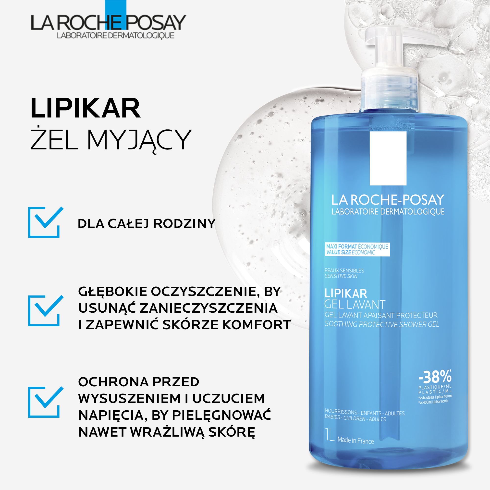 La Roche-Posay Lipikar Gel Lavant kojący i ochronny żel do mycia twarzy i ciała 1000 ml