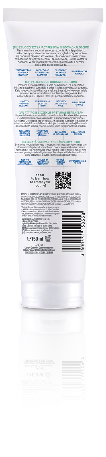 Mixa Żel oczyszczający do twarzy przeciw niedoskonałościom, kwas salicylowy i skwalan, 150 ml