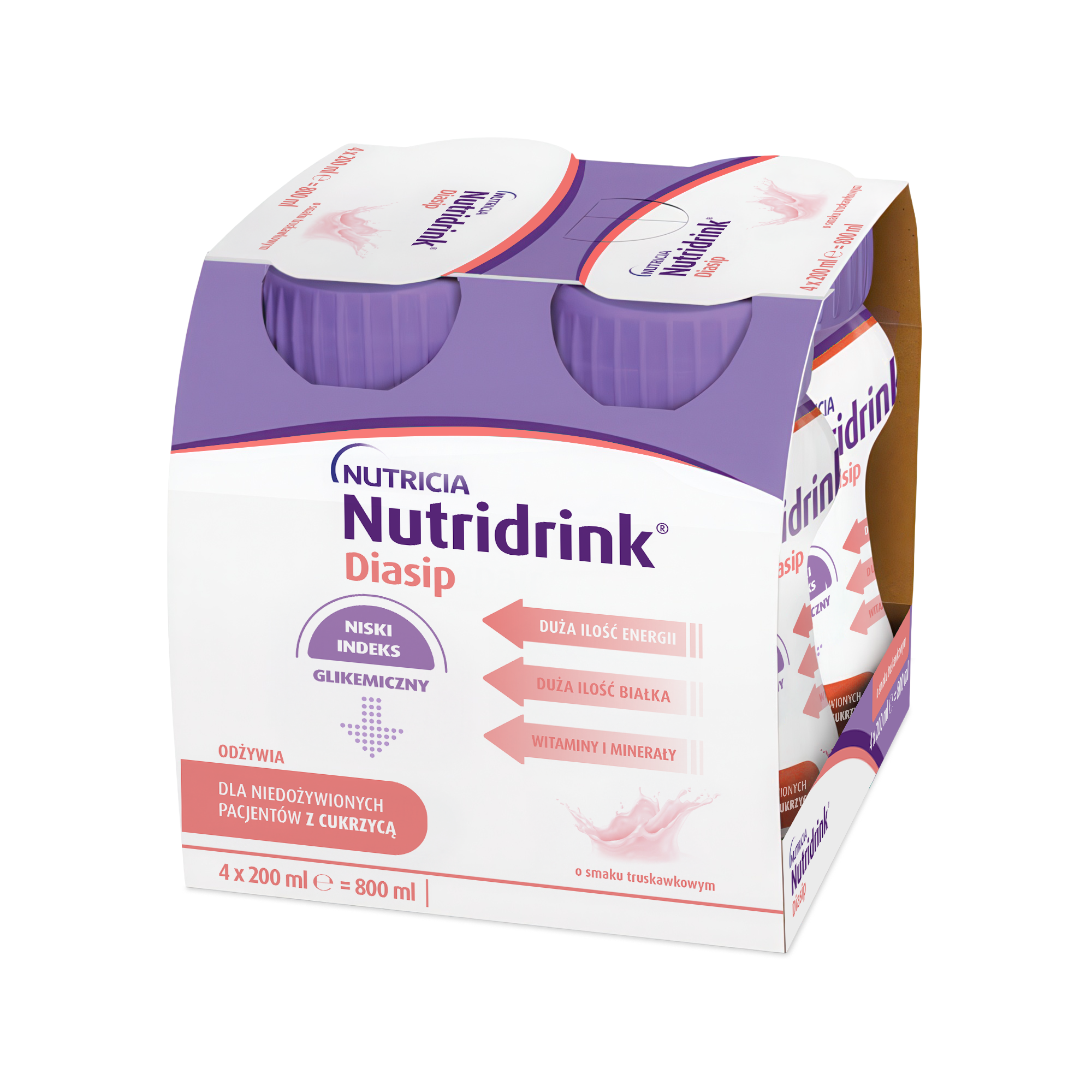 Nutridrink Diasip o smaku truskawkowym, płyn, 4 x 200 ml zdjęcie