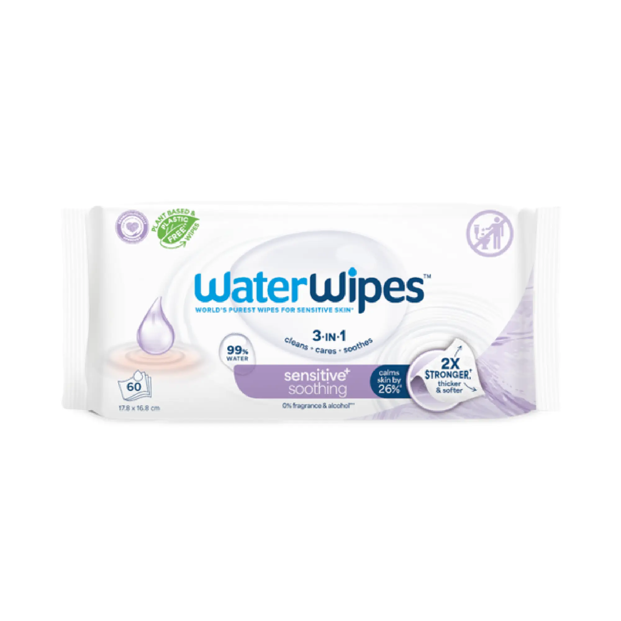 WaterWipes Soothing Clean, Chusteczki nawilżane dla dzieci z ekstraktem z lawendy, 60 sztuk zdjęcie