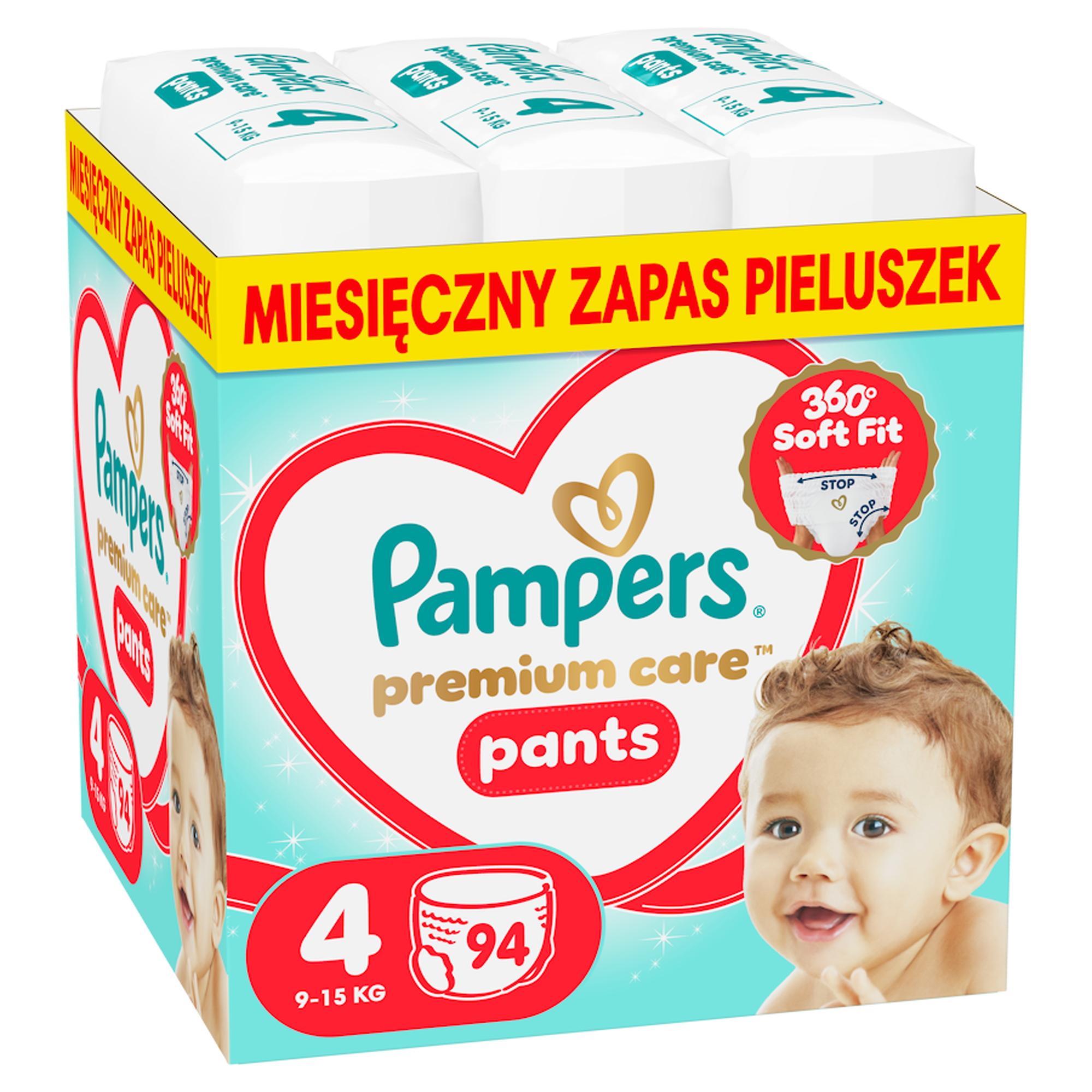 Pampers Premium Care Pieluchomajtki rozmiar 4, 9 kg-15 kg, 94 sztuki zdjęcie