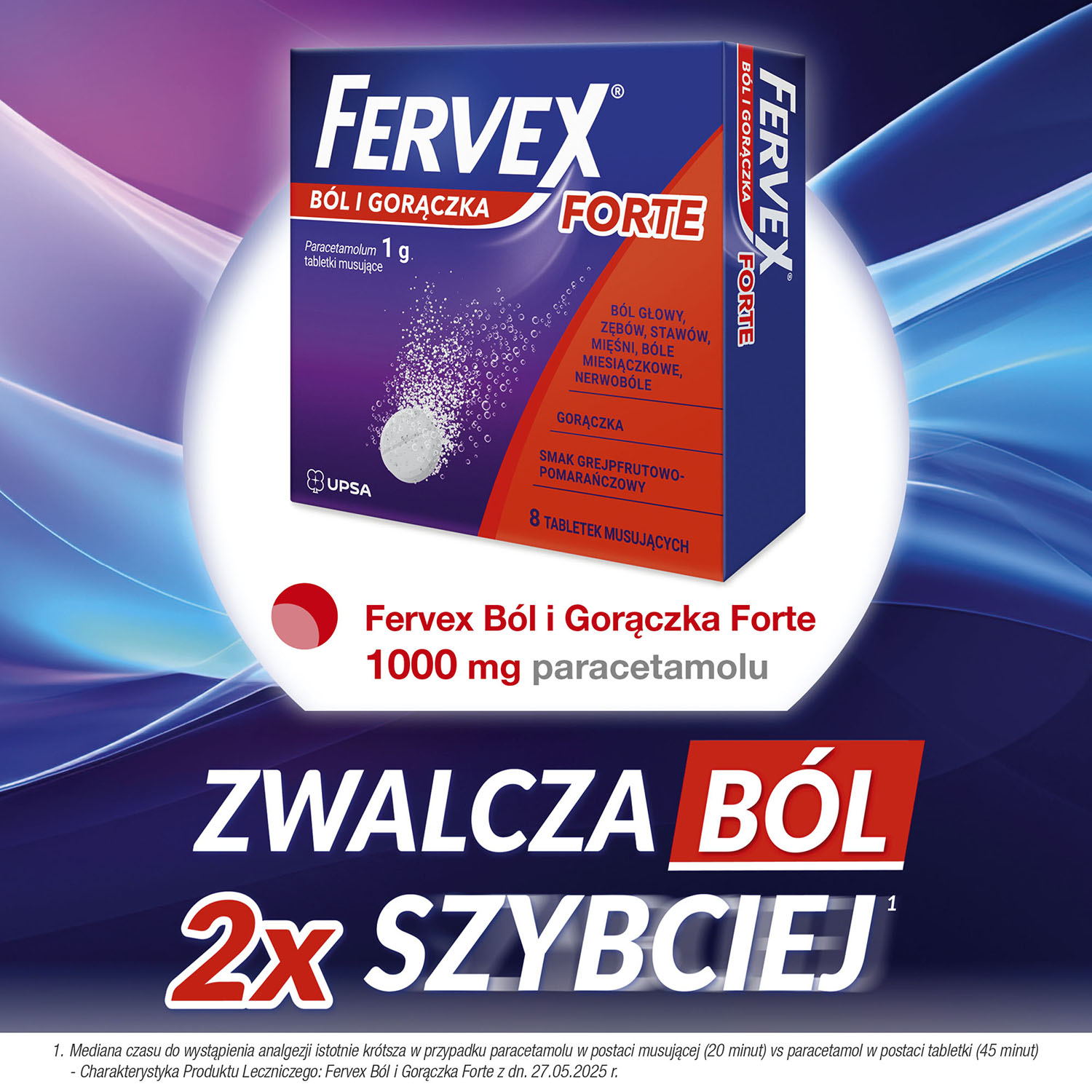 Fervex ból i gorączka Forte, tabletki musujące, 8 sztuk