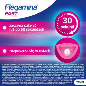 Flegamina Fast Junior 4 mg 20 tabletek ulegających rozpadowi w jamie ustnej