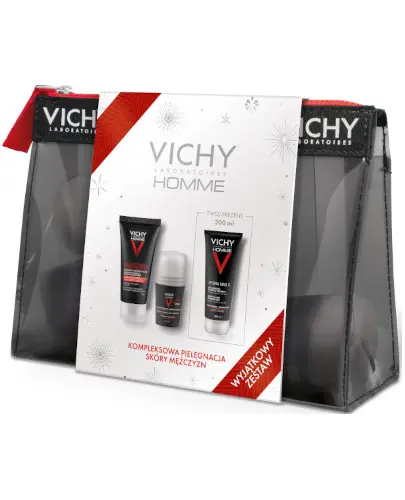 Vichy XMAS 2023 Homme Structure Force przeciwzmarszczkowy krem do twarzy 50 ml + antyperspirant w kulce 72H 50 ml + Hydra Mag C żel pod prysznic do ciała i włosów 200 ml [ZESTAW] zdjęcie