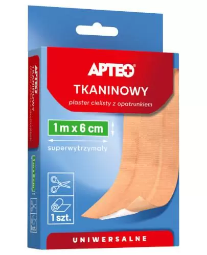 Apteo Plaster tkaninowy z opatrunkiem 1m x 6cm cielisty 1 sztuka zdjęcie