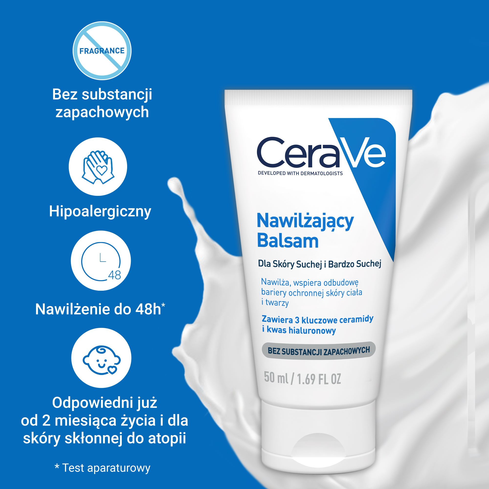 Cerave, nawilżający balsam do twarzy i ciała z ceramidami do skóry suchej i bardzo suchej, 50 ml
