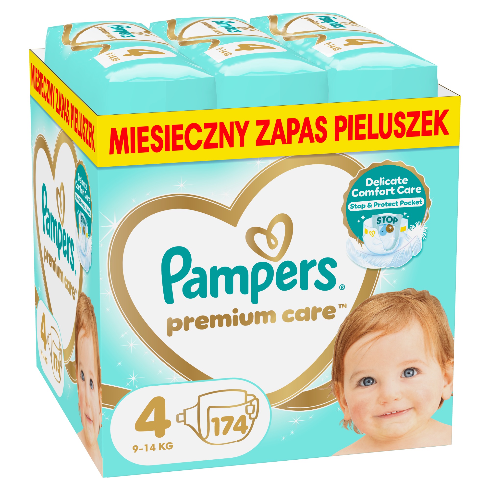 Pampers Premium Care, pieluchy rozmiar 4, 9-14 kg, 174 sztuki zdjęcie
