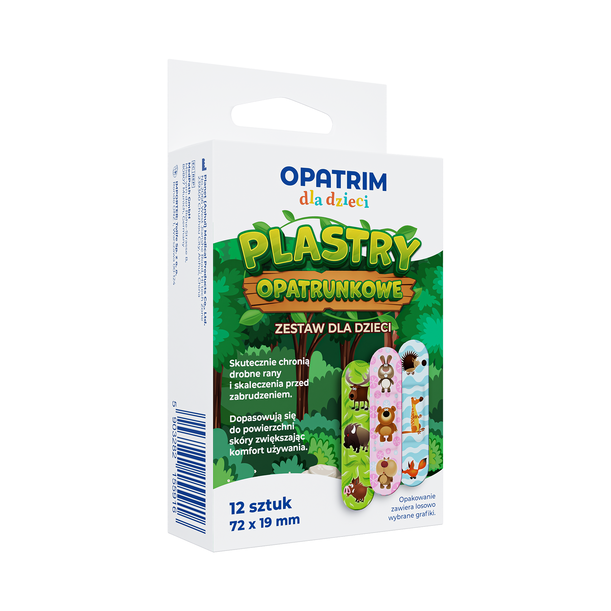 Plastry opatrunkowe zestaw dla dzieci, 72 x 19 mm, 12 sztuk