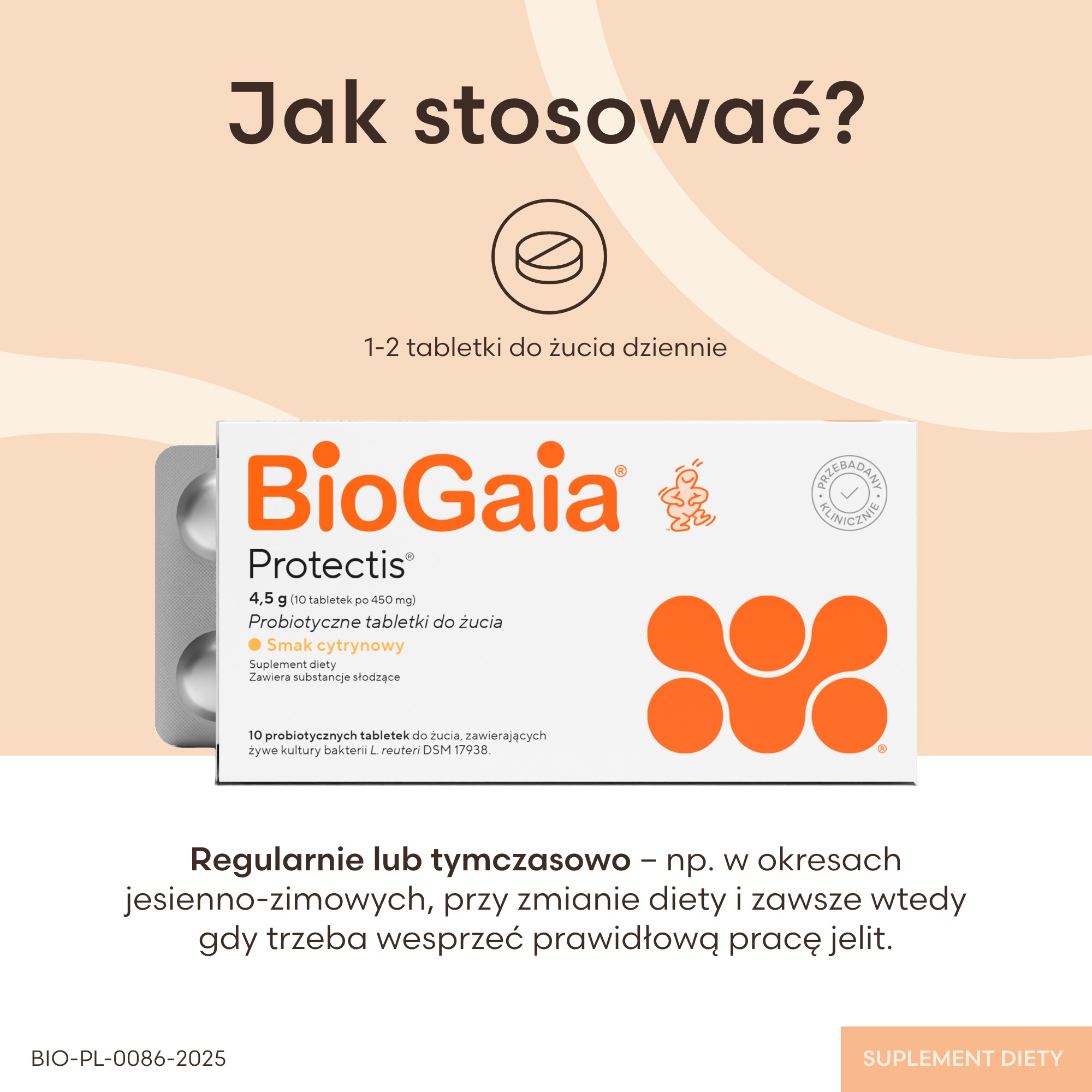 BioGaia ProTectis 4,5g probiotyczne tabletki do żucia o smaku cytrynowym 10 sztuk