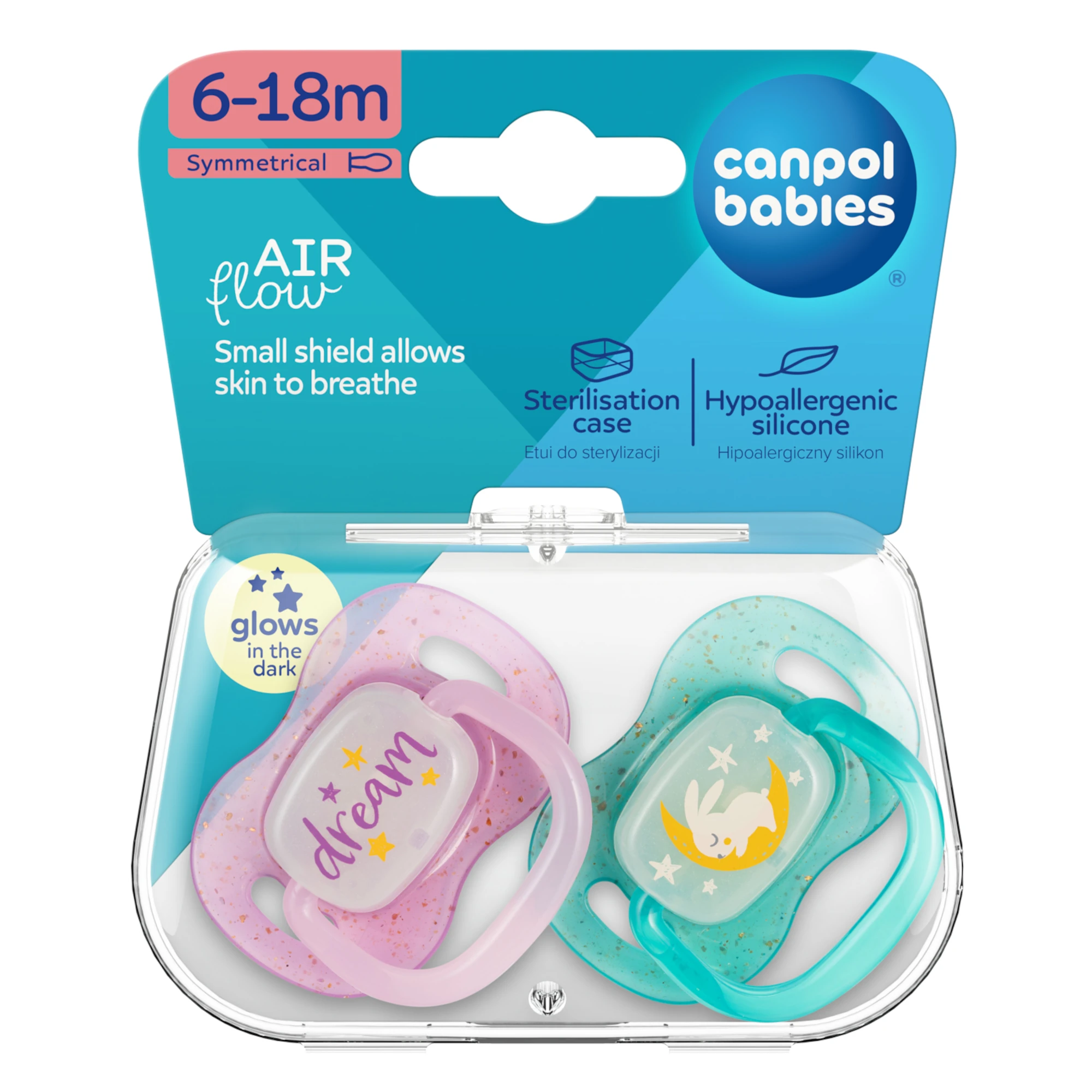 Canpol babies Smoczek uspokajający silikonowy 6-18m NightGlow pink, 2 sztuki zdjęcie