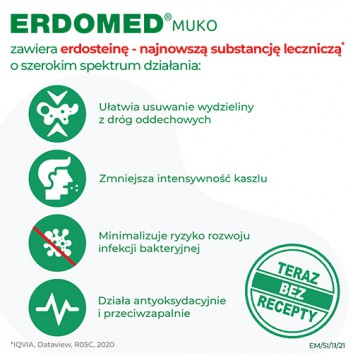 Erdomed Muko, 225 mg, na kaszel mokry, proszek do sporządzania zawiesiny doustnej, 20 saszetek
