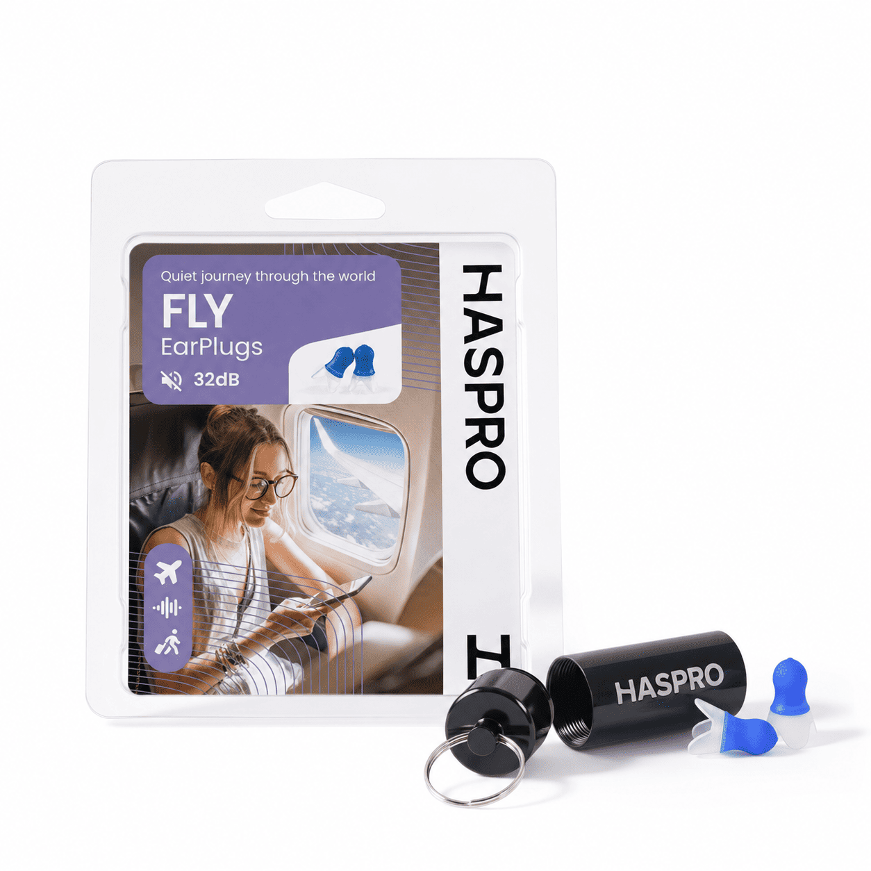 Haspro Fly Earplugs Zatyczki do uszu wielokrotnego użytku do podróży, 1 para