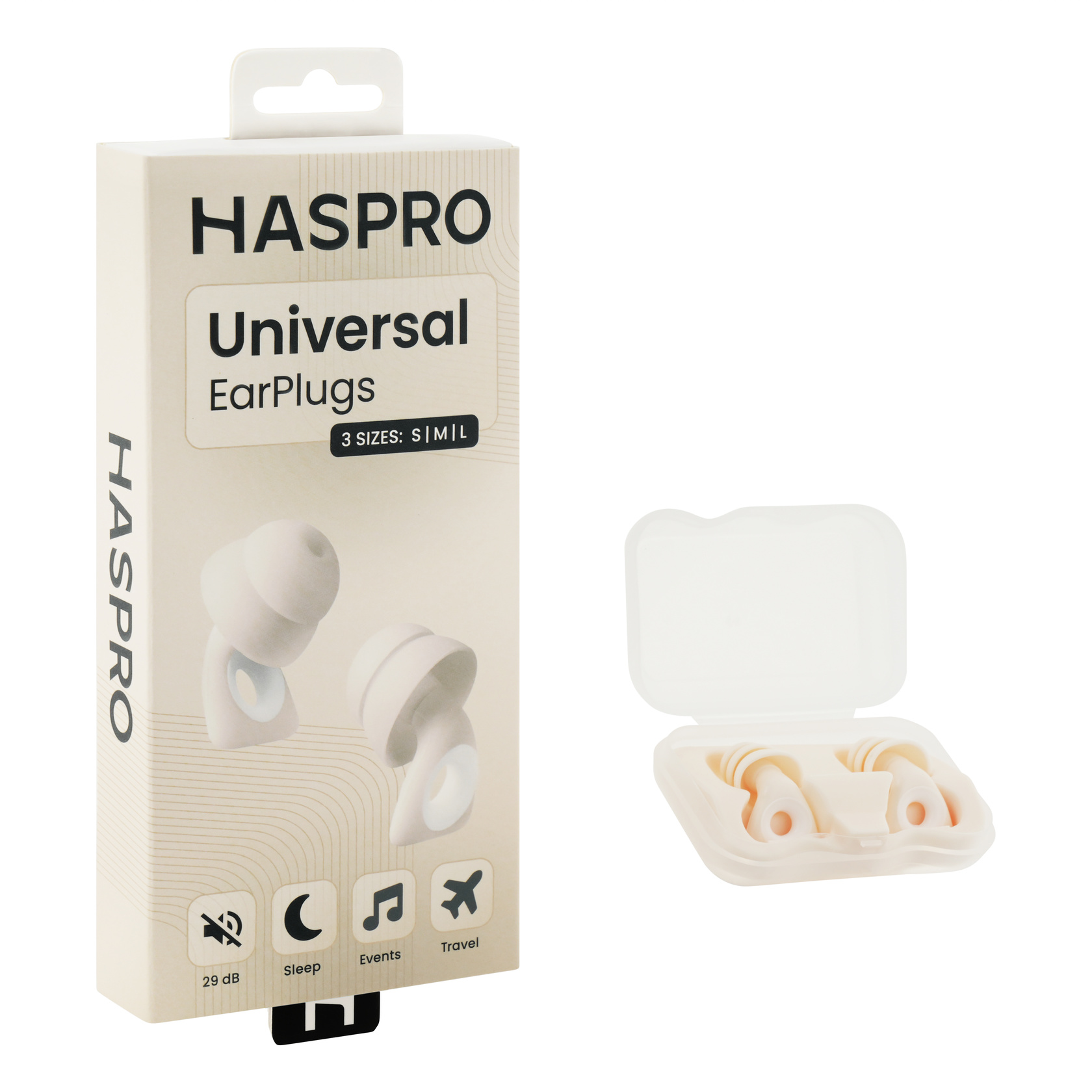 Haspro Universal Sand, wielorazowe zatyczki silikonowe, beżowe, 1 zestaw