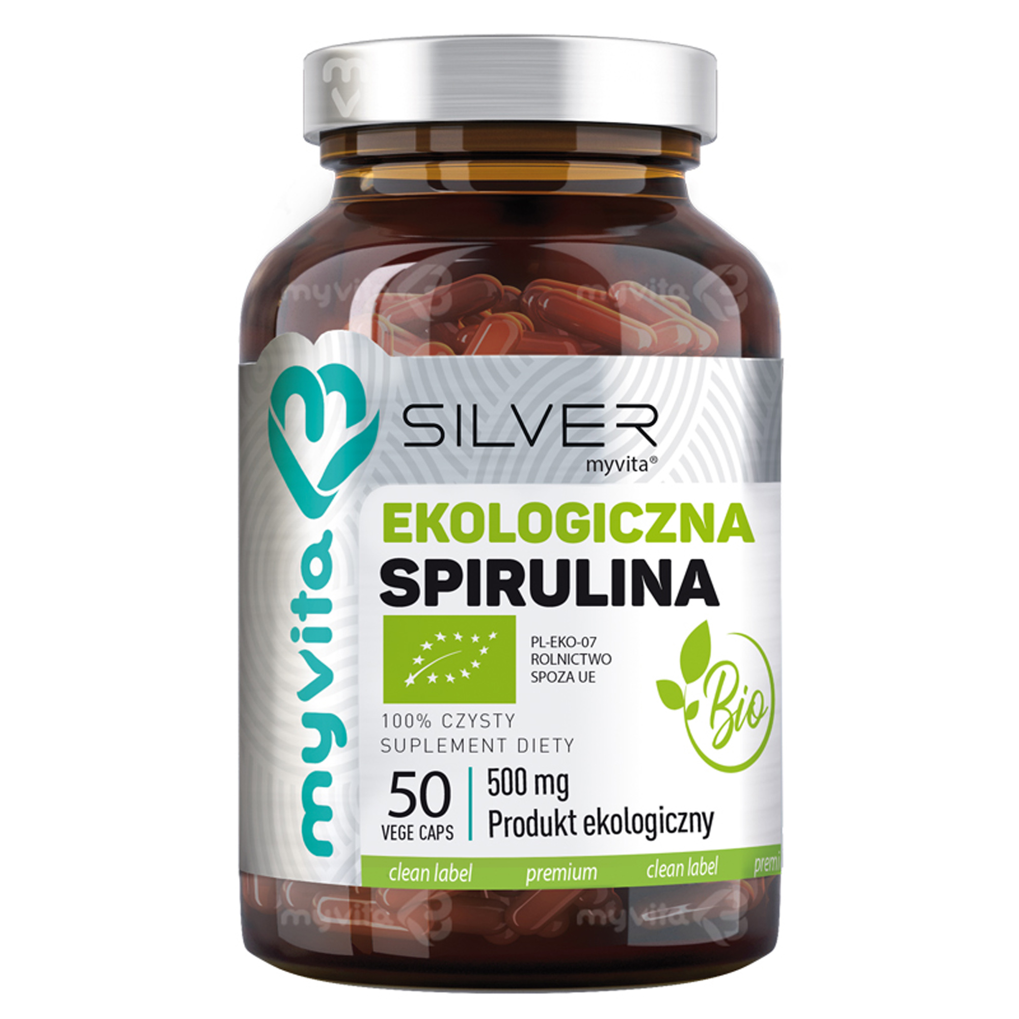 MyVita Silver Spirulina Bio 600 mg, 50 kaps. zdjęcie