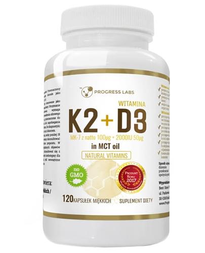Progress Labs Witamina K2 MK-7 100 mcg + D3 2000IU 50 mcg w oleju MCT - 120 kaps. - cena, opinie, właściwości zdjęcie