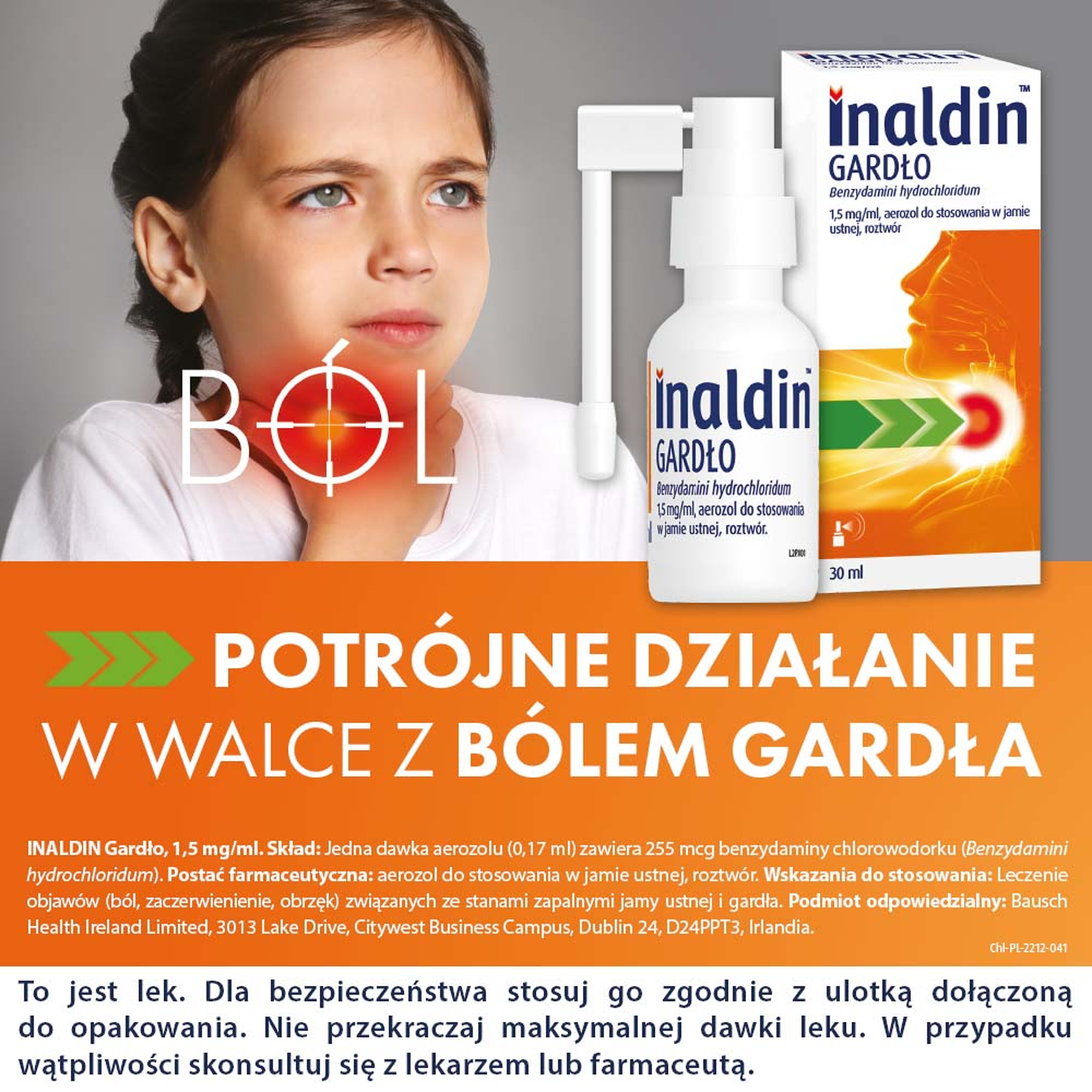 Inaldin Gardło 1,5 mg/ml aerozol do stosowania w jamie ustnej 30 ml