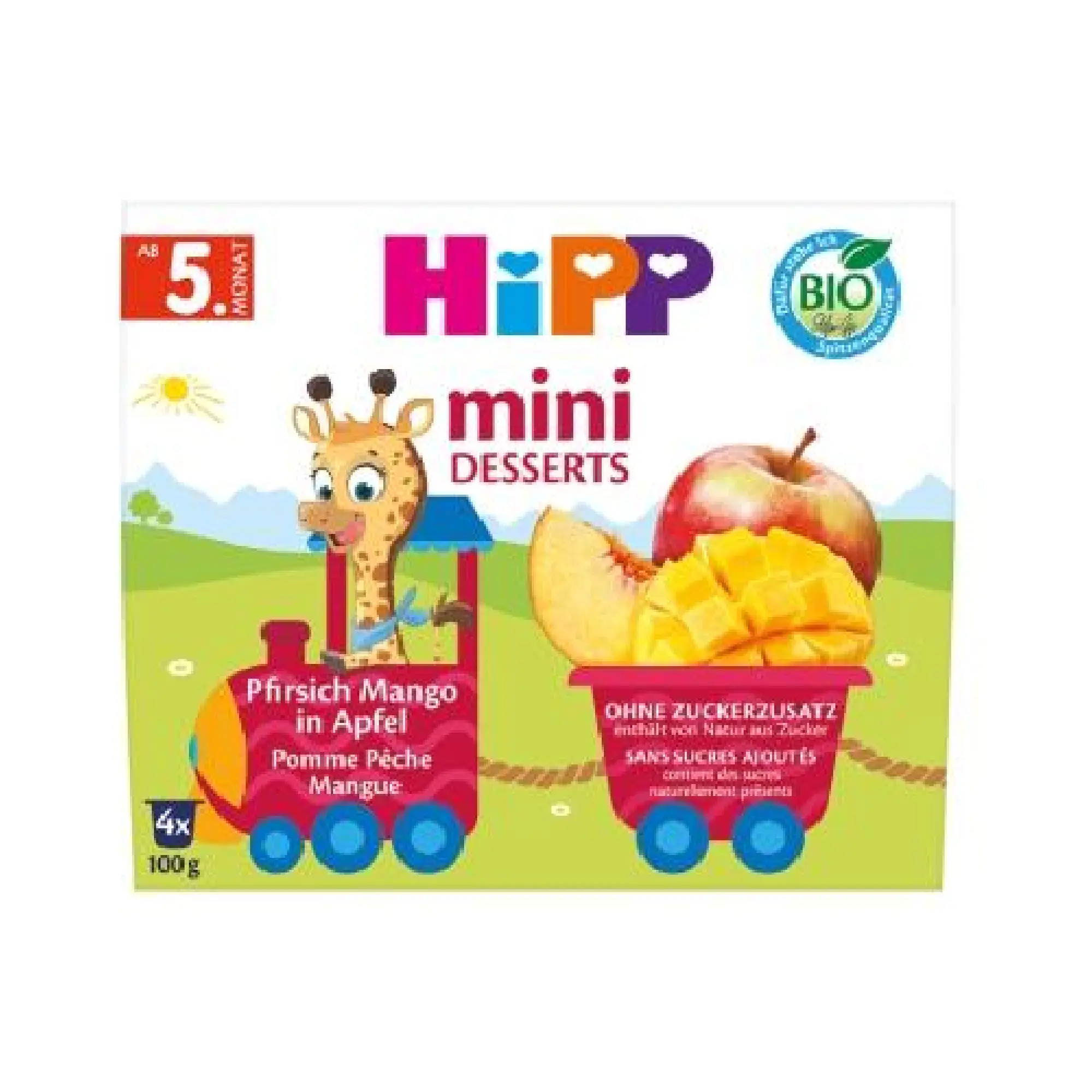 Hipp Bio od pokoleń, Jabłka-Brzoskwinie-Mango, od 5. m-ca, 4 x 100 g zdjęcie