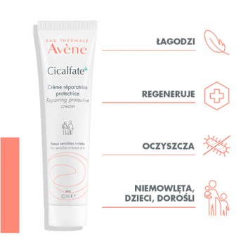 Avene Cicalfate+, regenerujący krem ochronny do twarzy i ciała dla skóry wrażliwej i podrażnionej, 40 ml