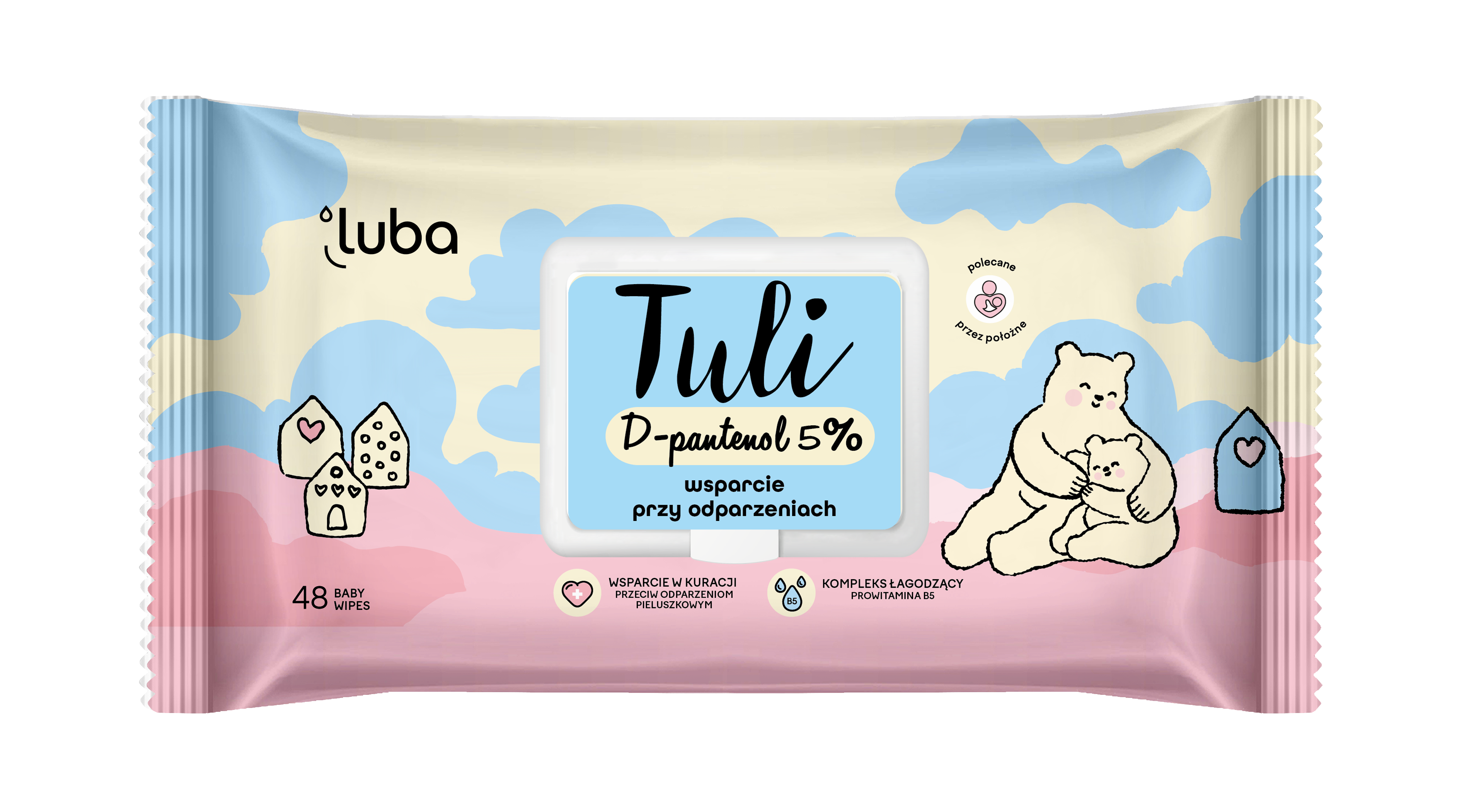 Luba Tuli, nawilżane chusteczki, D-pantenol 5%, 48 sztuk zdjęcie