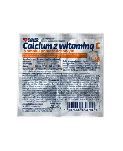 Rodzina Zdrowia Calcium z Witaminą C o smaku pomarańczowym 12 tabletek musujących zdjęcie