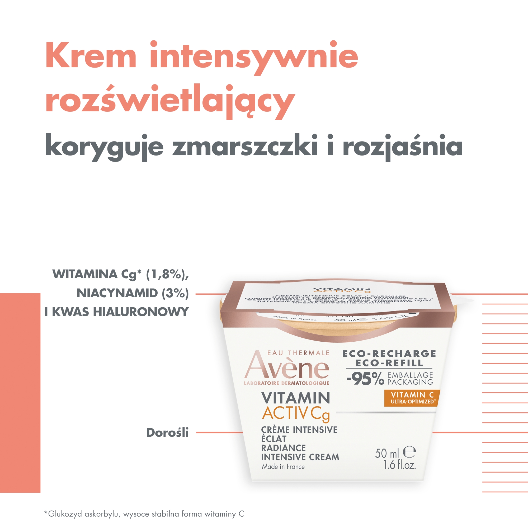 AVENE Vitamin Activ Cg Krem intensywnie rozjaśniający eco - refill, 50 ml