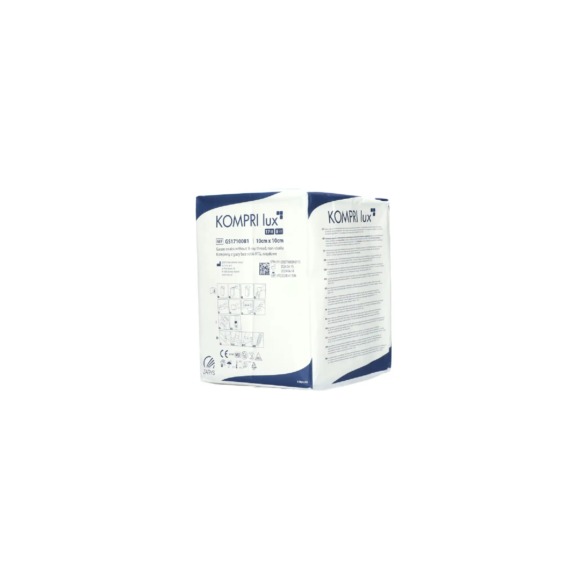 Kompri Lux Kompresy z gazy bez nitki RTG, niejałowe 17n.8w. 10 x 10 cm, 100 sztuk