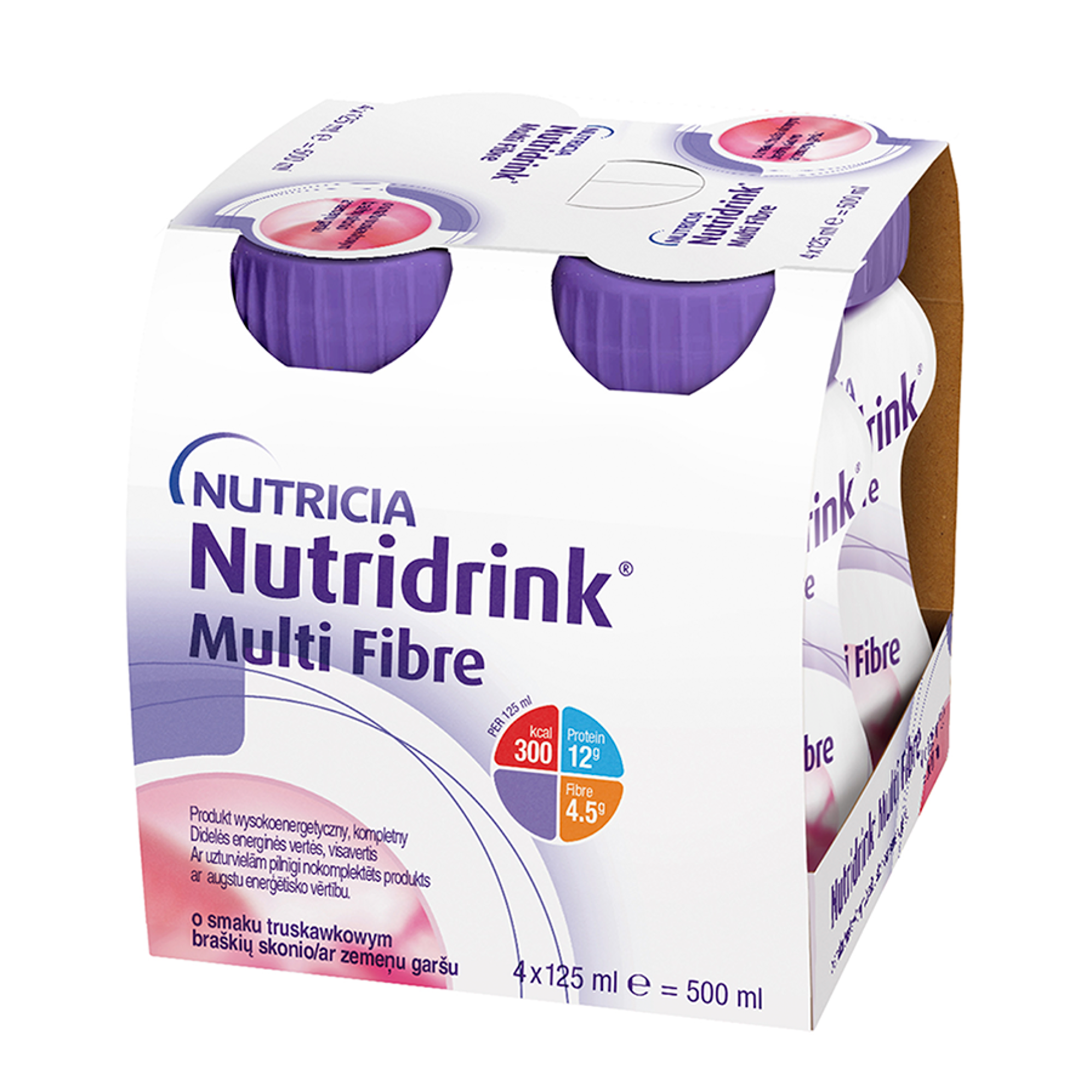 Nutridrink Multi Fibre, smak truskawkowy, płyn, 4 x 125 ml zdjęcie
