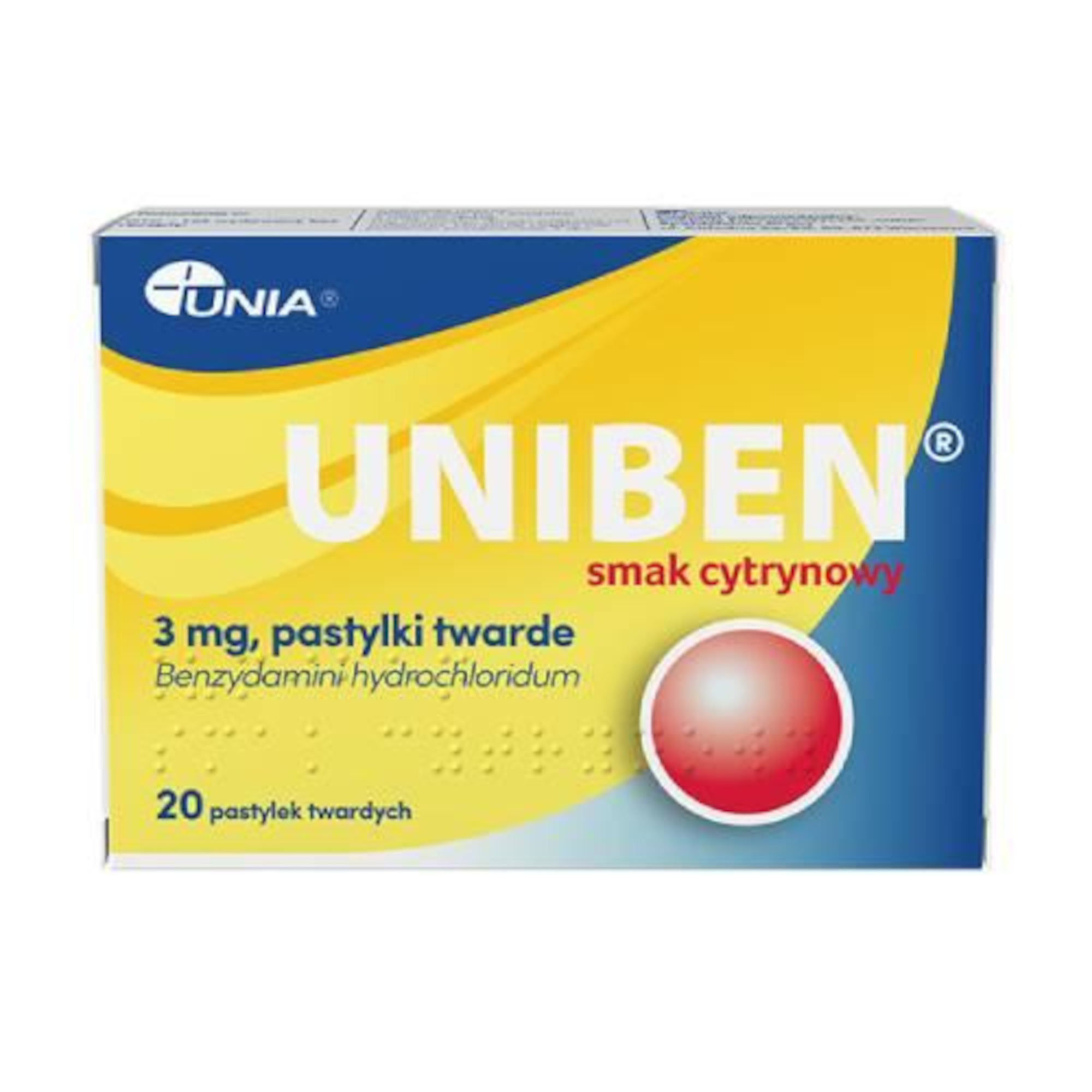 Uniben smak cytrynowy, 3 mg, pastylki twarde, 20 sztuk zdjęcie