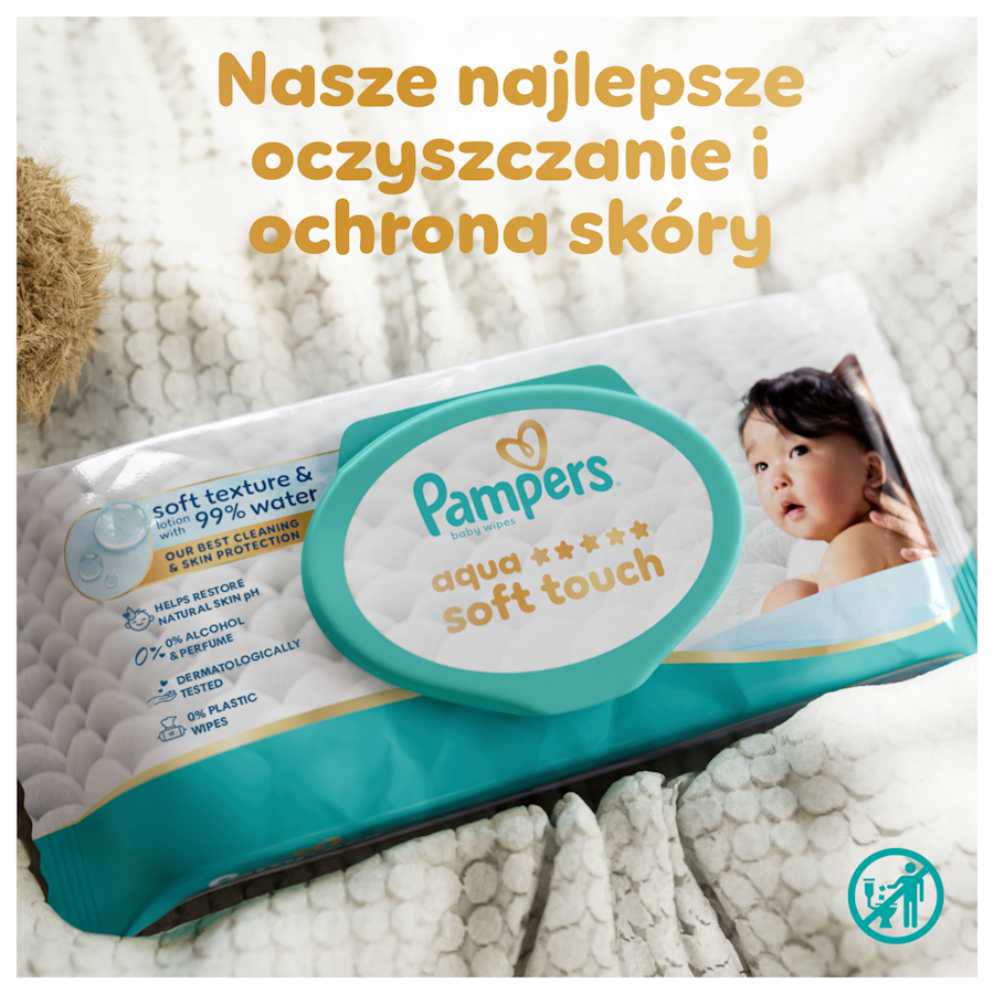 Pampers Aqua Soft Touch, chusteczki nawilżane dla dzieci, 3 x 60 sztuk