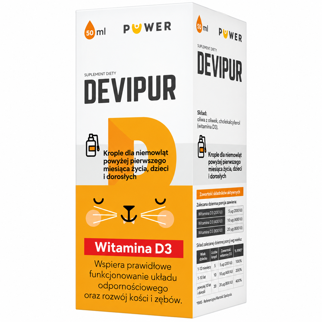 Puwer Devipur witamina D3, krople 10 ml