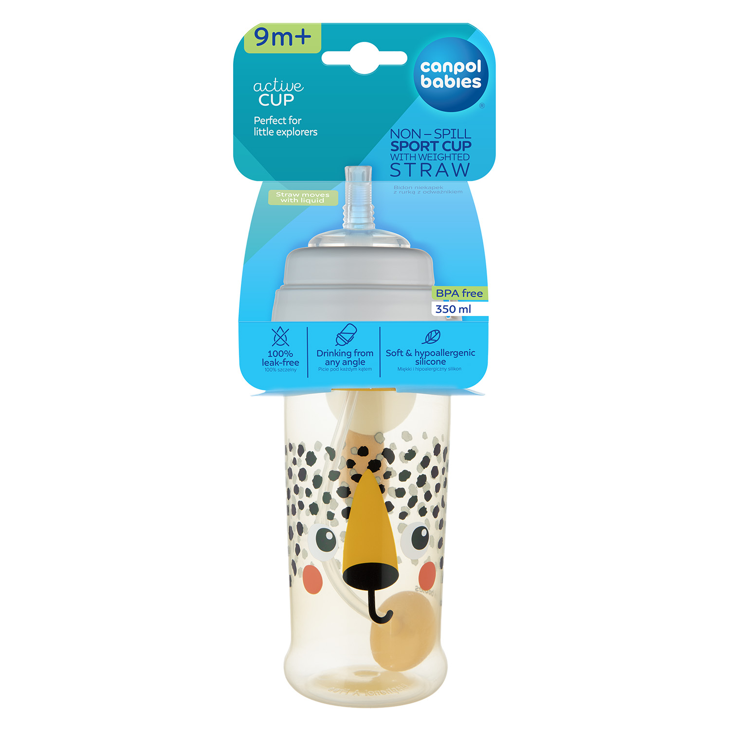 Canpol babies Bidon niekapek z rurką i odważnikiem BabiesBoo gepard, 350 ml zdjęcie