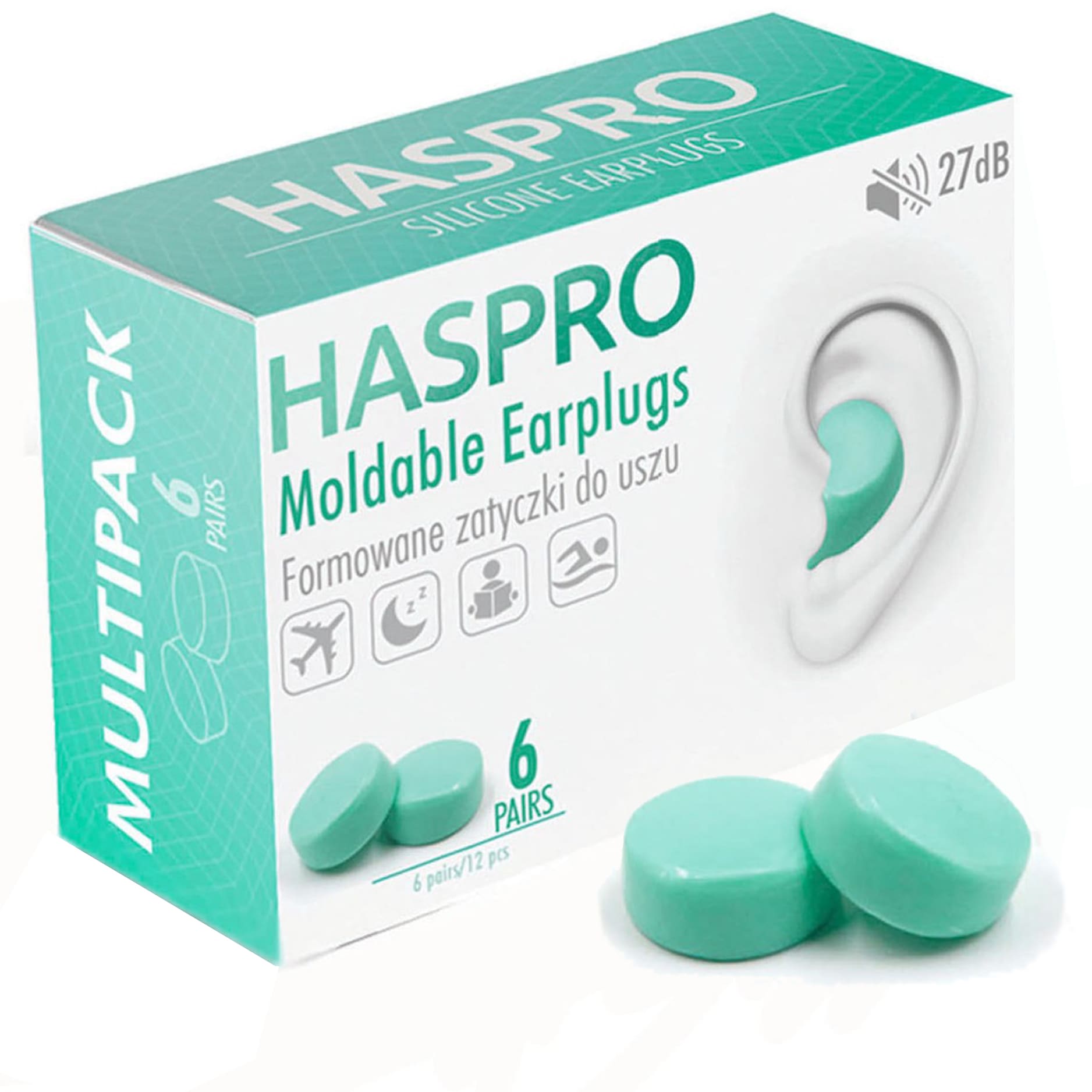 Zatyczki do uszu formowane wielorazowe Haspro Moldable EarPlugs zielone 6 par zdjęcie