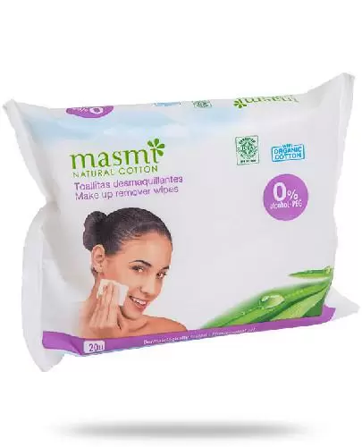 Masmi Natural Cotton wilgotne chusteczki do demakijażu 100% bawełny organicznej 20 sztuk zdjęcie
