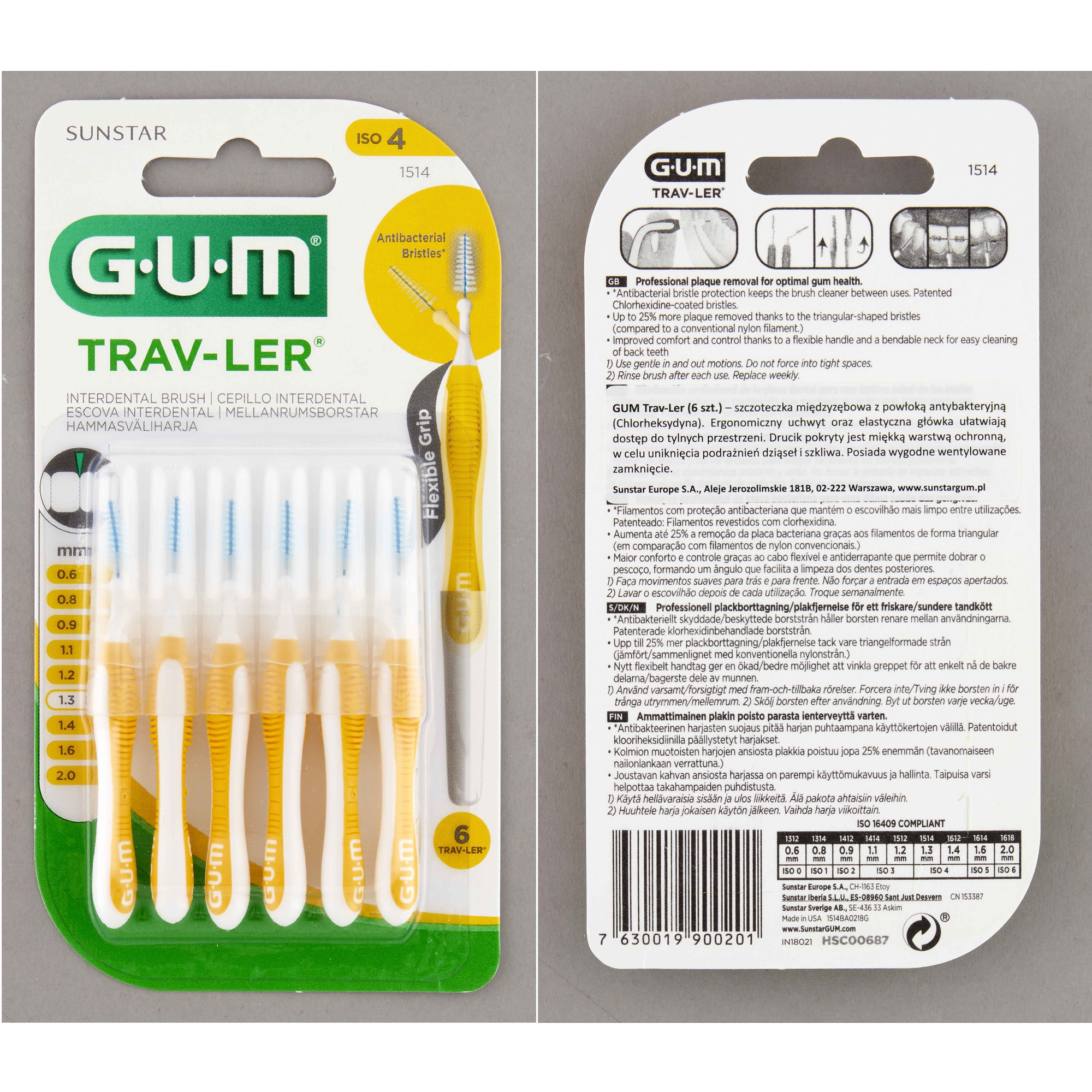 Sunstar Gum Trav-Ler, szczoteczki międzyzębowe żółte 1,3 mm, 6 sztuk