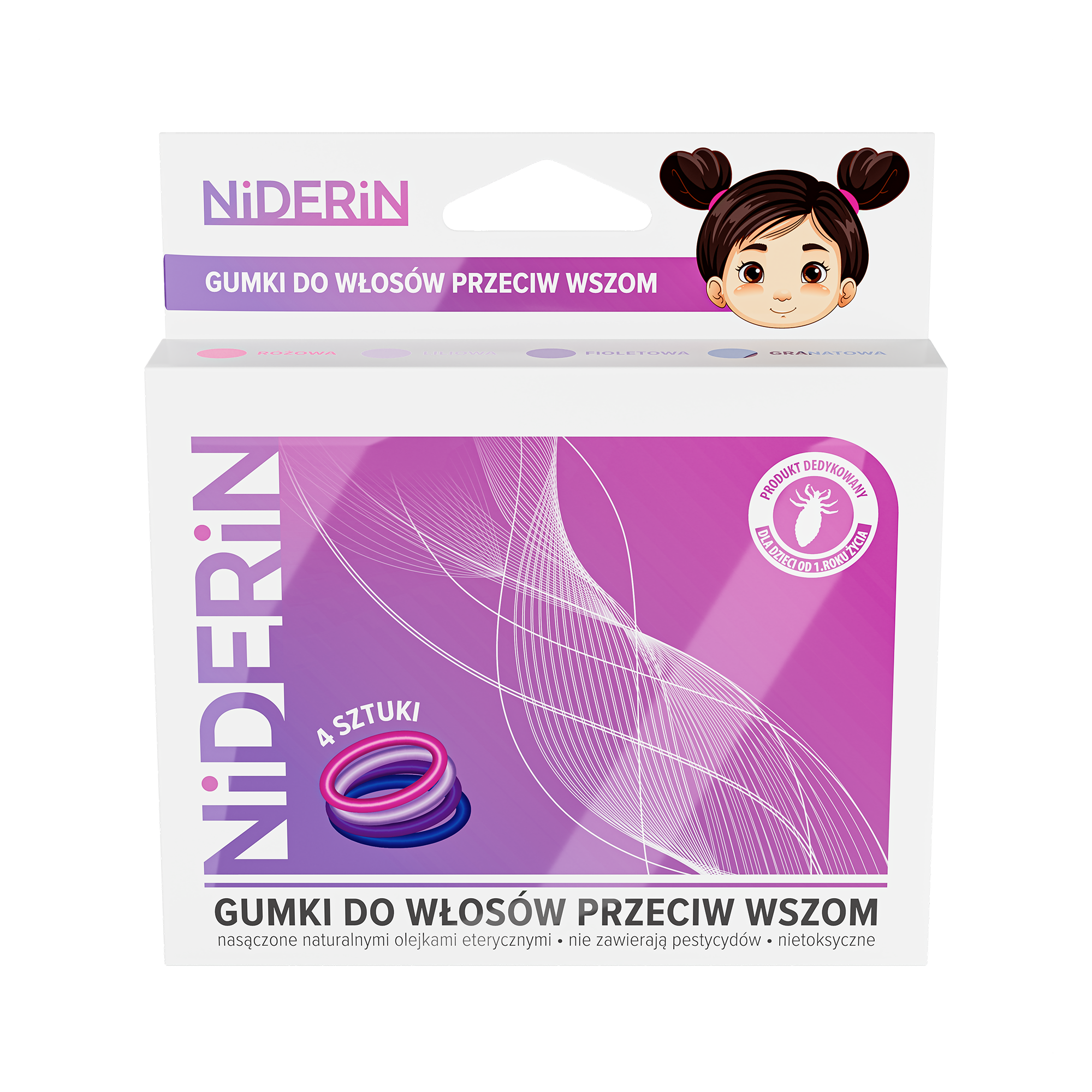 Niderin gumki do włosów przeciw wszom, 4 sztuki