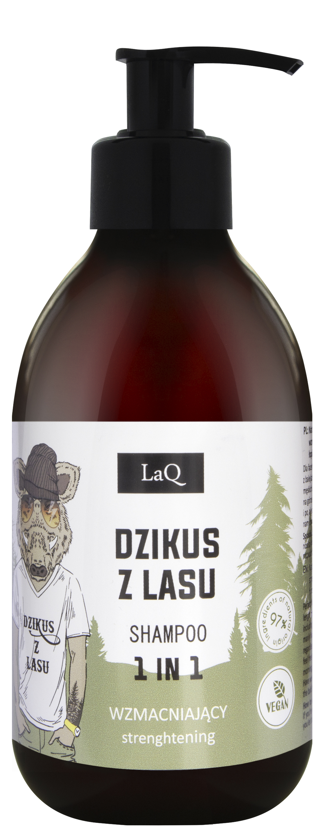 LaQ Dzikus z lasu, Naturalny szampon do włosów dla mężczyzn z kompleksem wzmacniającym z żeń-szenia, łopianu, skrzypu i przytulii, 300 ml zdjęcie