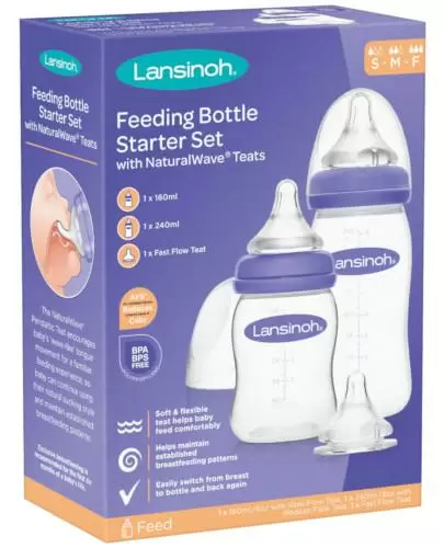 Lansinoh Zestaw startowy butelki (160 ml + 240 ml) do karmienia ze smoczkami NaturalWave + smoczek Fast [ZESTAW] zdjęcie