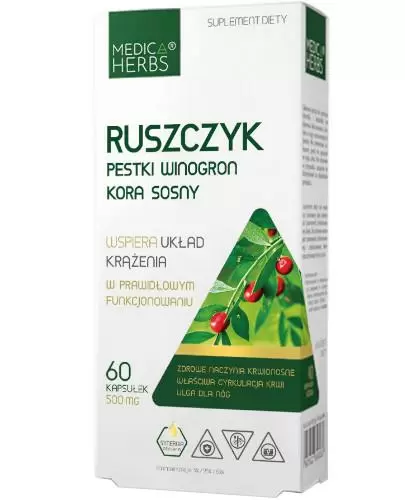 Medica Herbs Ruszczyk Pestki winogron Kora sosny 60 kapsułek zdjęcie