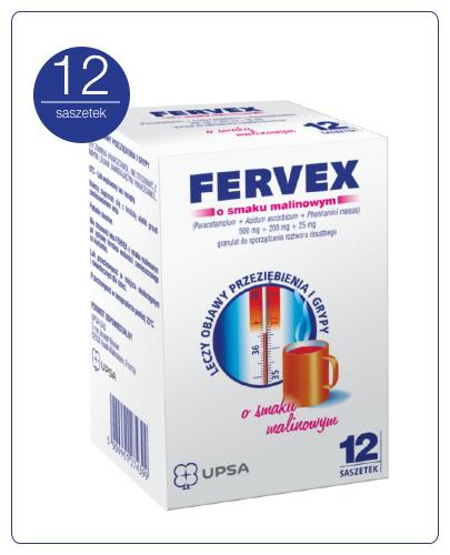 Fervex 500 mg + 25 mg + 200 mg lek na objawy przeziębienia i grypy smak malinowy 12 saszetek zdjęcie