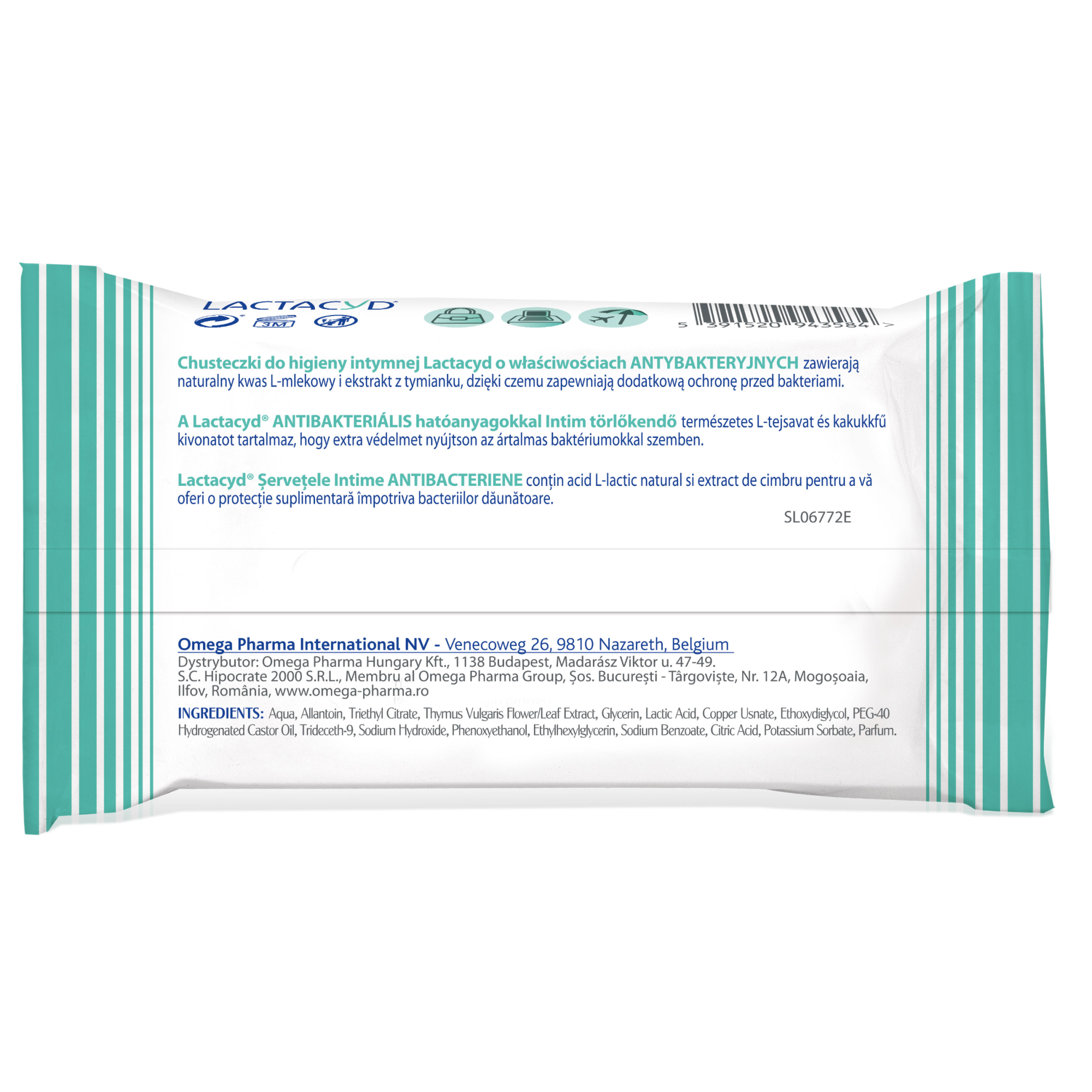 LACTACYD ANTIBACTERIAL Chusteczki do higieny intymnej, 15 sztuk