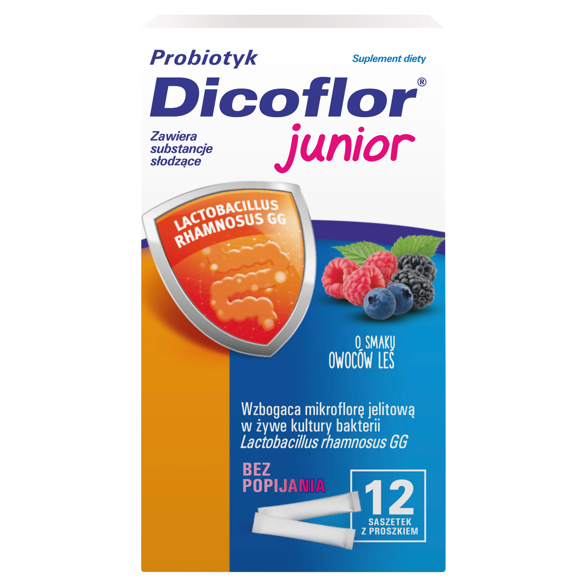 Dicoflor Junior, proszek o smaku owoców leśnych, saszetki, 12 sztuk zdjęcie