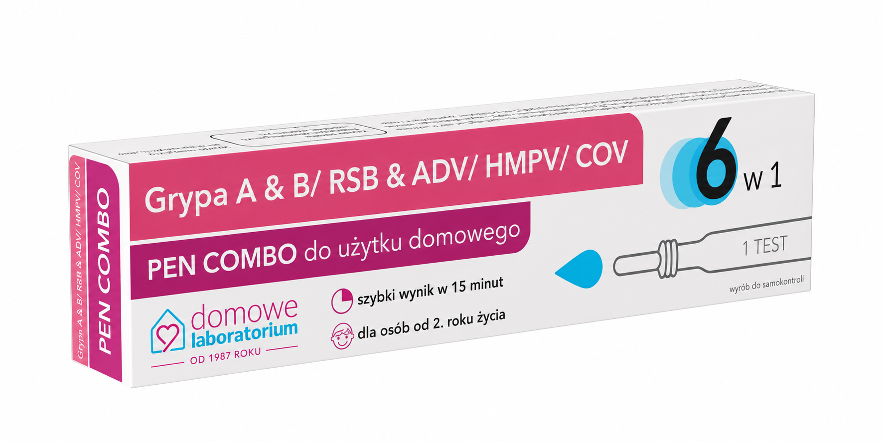 Test Pen Combo do użytku domowego 6w1 GRYPA A&B/RSV&ADV/HMPV/COV, 1 sztuka zdjęcie