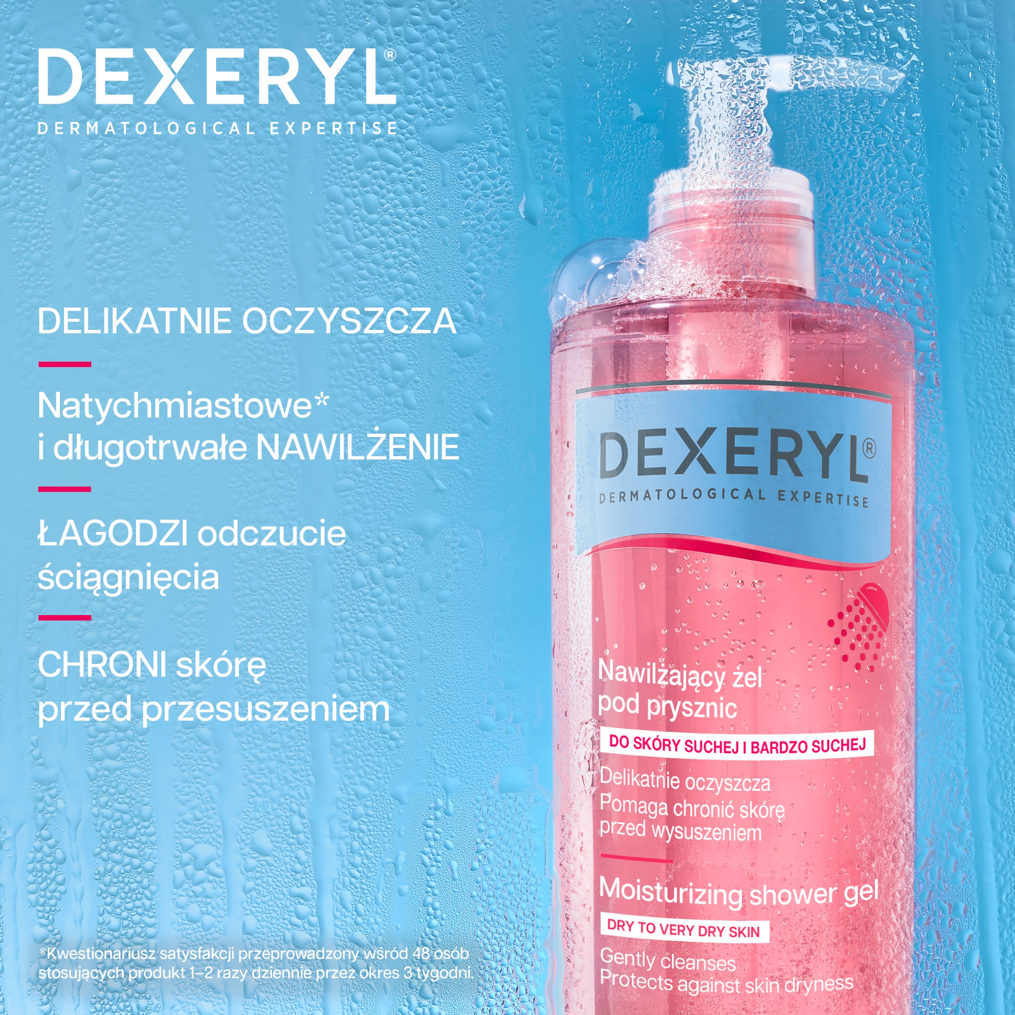 Dexeryl Nawilżający żel pod prysznic 2w1 oczyszczanie i nawilżanie, 500 ml