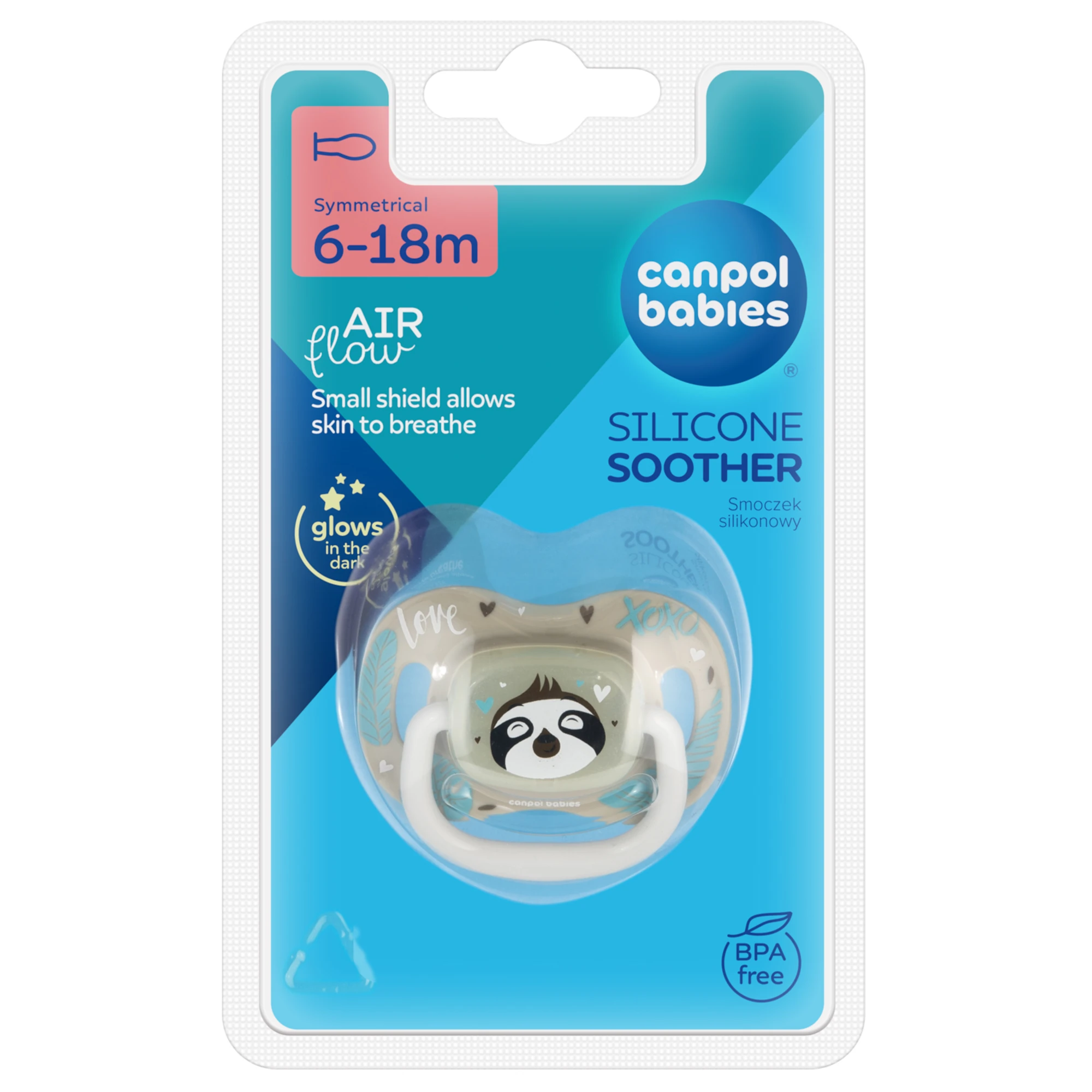 Canpol babies Smoczek silikonowy 6-18m Exotic leniwiec, 1 sztuka