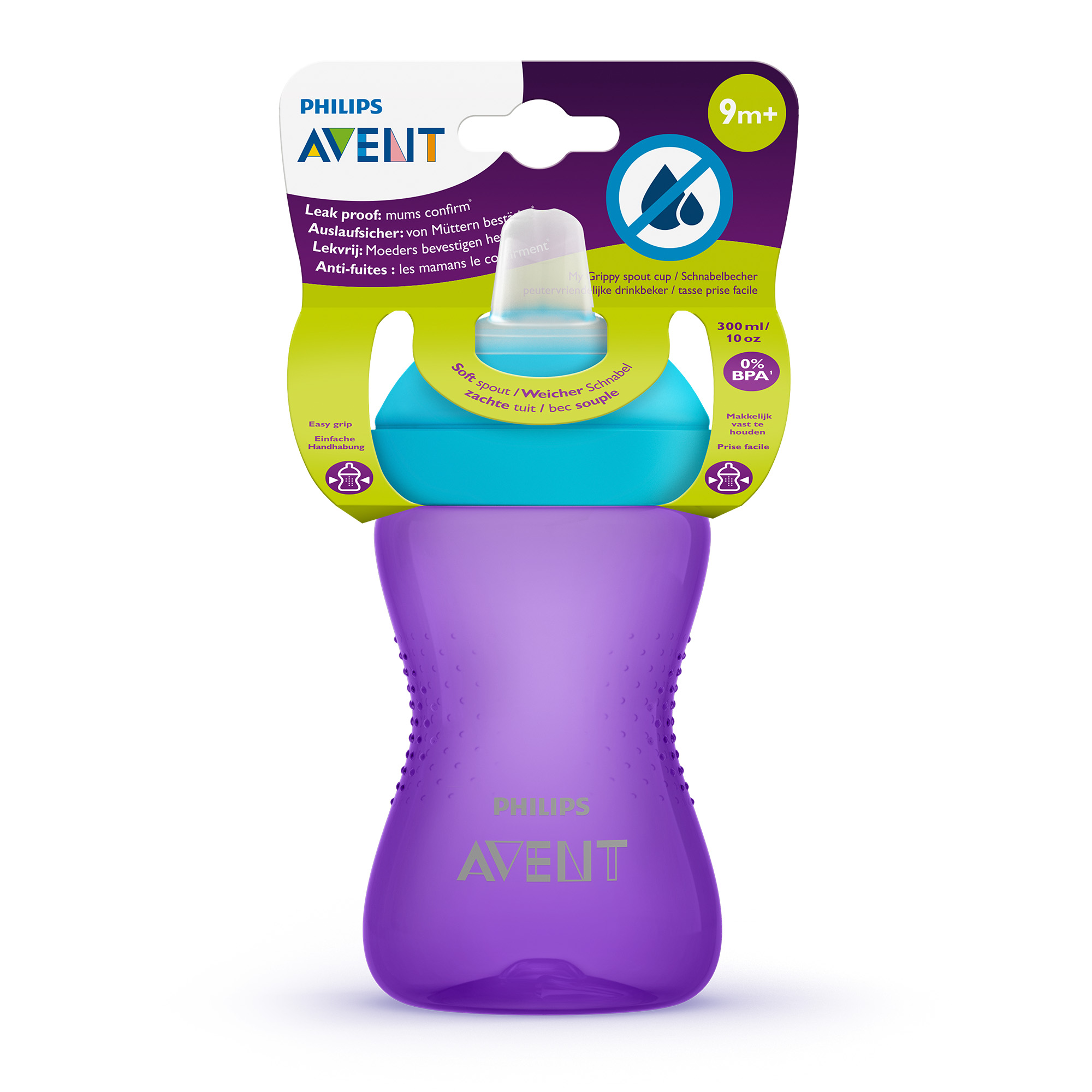 Avent Philips My Grippy kubek fioletowy 300 ml z miękkim, odpornym na gryzienie ustnikiem dla dzieci 9m+ [SCF802/02] zdjęcie