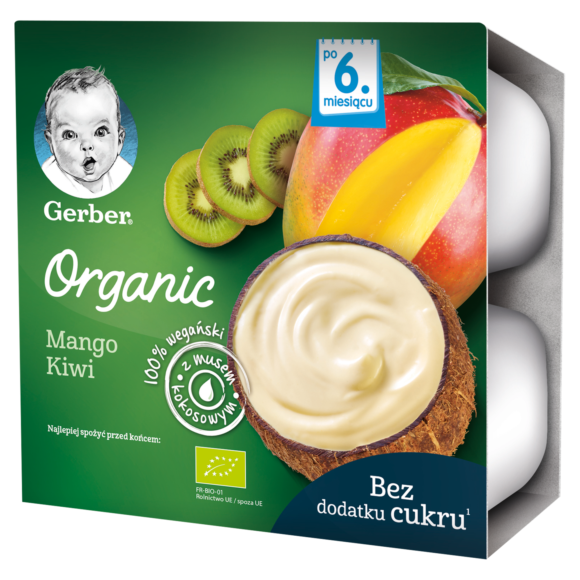 Gerber Organic Deserek 100% wegański z musem kokosowym mango, kiwi dla niemowląt po 6. miesiącu - 360 g - cena, opinie, właściwości zdjęcie