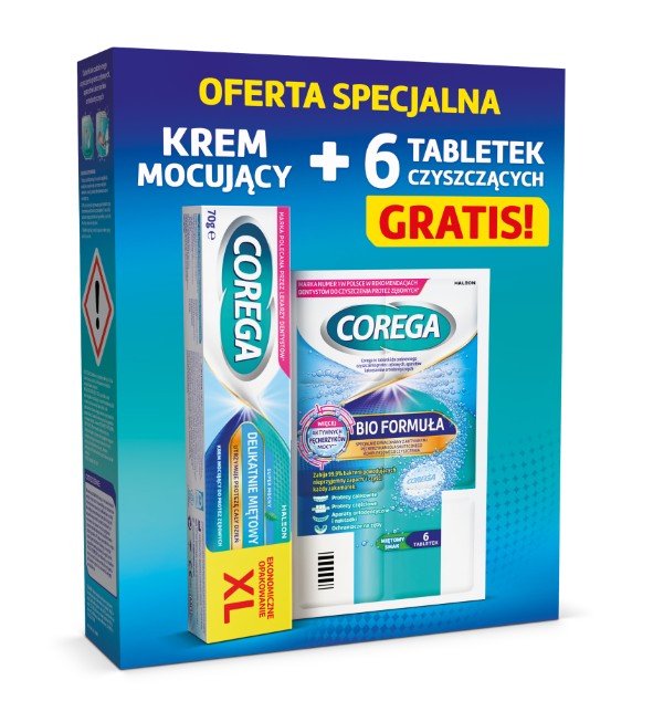 Corega krem mocujący mięta, 70 g + tabletki czyszczące, 6 sztuk zdjęcie