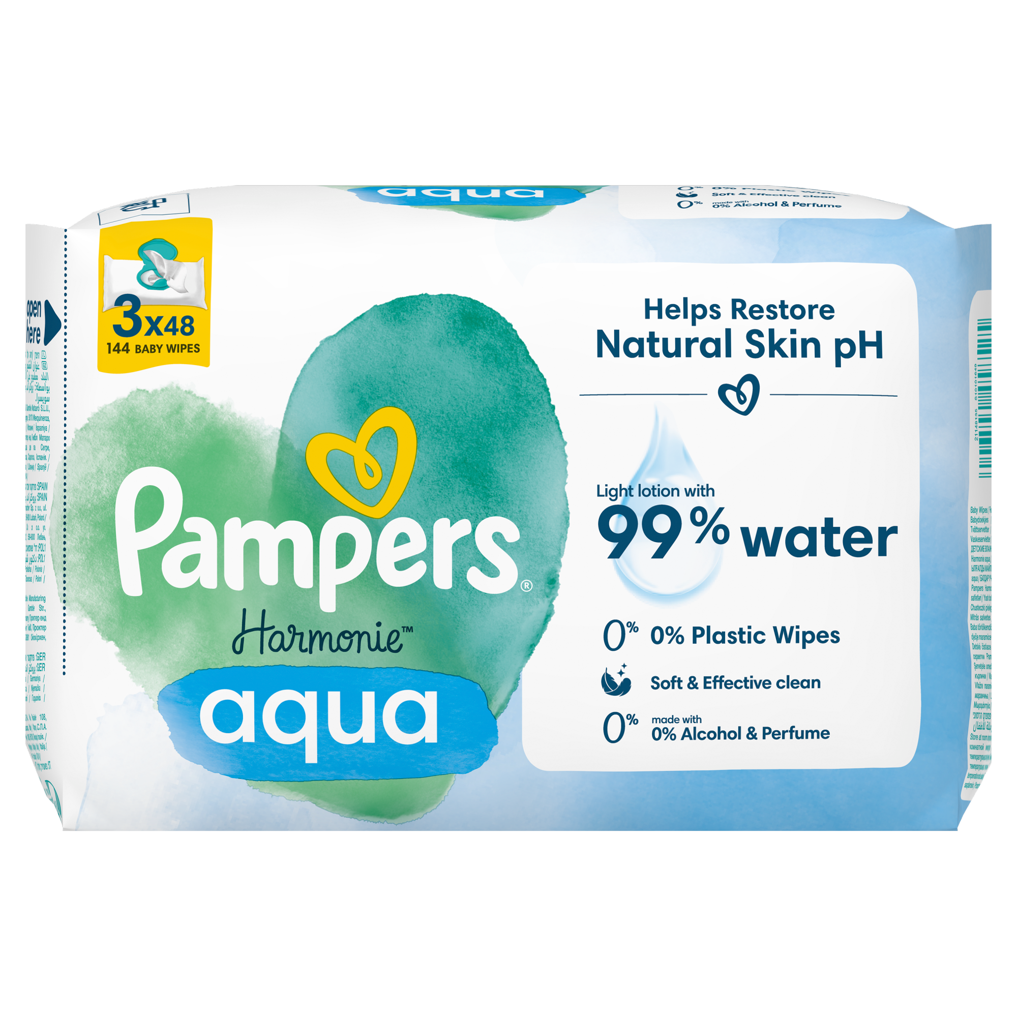 Pampers Harmonie Aqua Chusteczki nawilżane, 3 x 48 szt., cena, opinie, właściwości zdjęcie