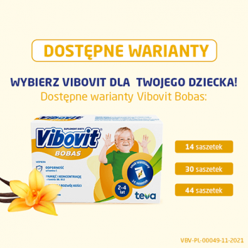 Vibovit Bobas, proszek o smaku waniliowym, 44 saszetek